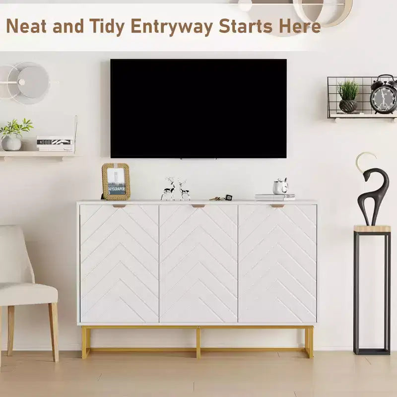 31.5 Sideboard Buffet Cabinet, Wood Entryway Coffee Bar Cabinet with Metal Legs, Credenza Console Table, Floor Cupboard Cabinet for Living Room
