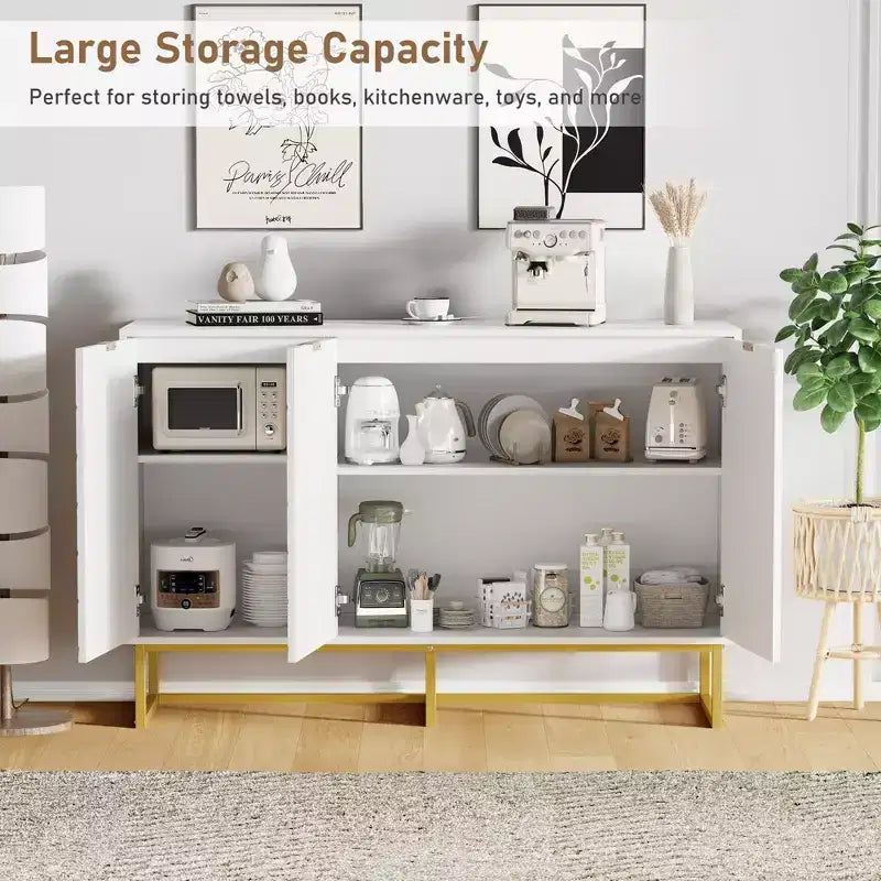 31.5 Sideboard Buffet Cabinet, Wood Entryway Coffee Bar Cabinet with Metal Legs, Credenza Console Table, Floor Cupboard Cabinet for Living Room