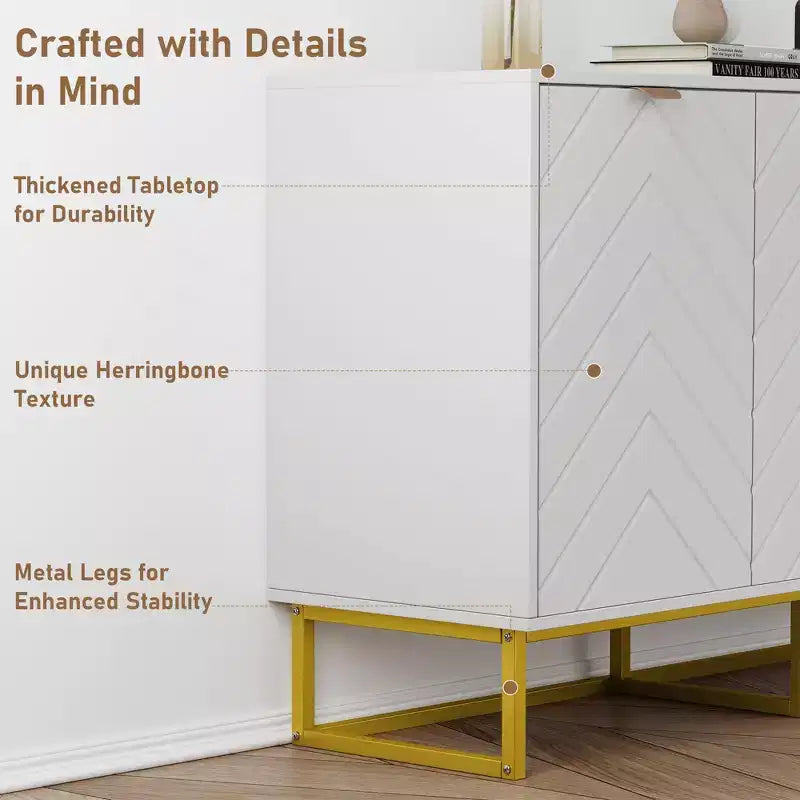 31.5 Sideboard Buffet Cabinet, Wood Entryway Coffee Bar Cabinet with Metal Legs, Credenza Console Table, Floor Cupboard Cabinet for Living Room