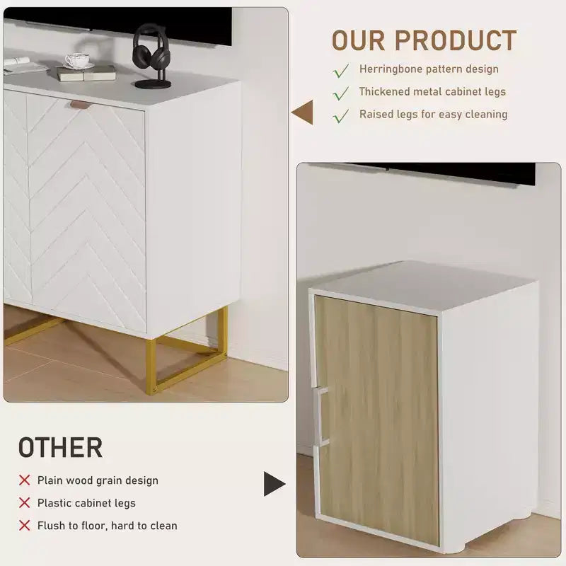 31.5 Sideboard Buffet Cabinet, Wood Entryway Coffee Bar Cabinet with Metal Legs, Credenza Console Table, Floor Cupboard Cabinet for Living Room