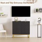 31.5 Sideboard Buffet Cabinet, Wood Entryway Coffee Bar Cabinet with Metal Legs, Credenza Console Table, Floor Cupboard Cabinet for Living Room