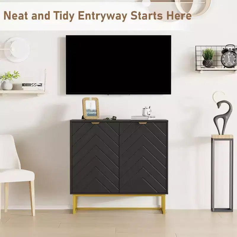 31.5 Sideboard Buffet Cabinet, Wood Entryway Coffee Bar Cabinet with Metal Legs, Credenza Console Table, Floor Cupboard Cabinet for Living Room