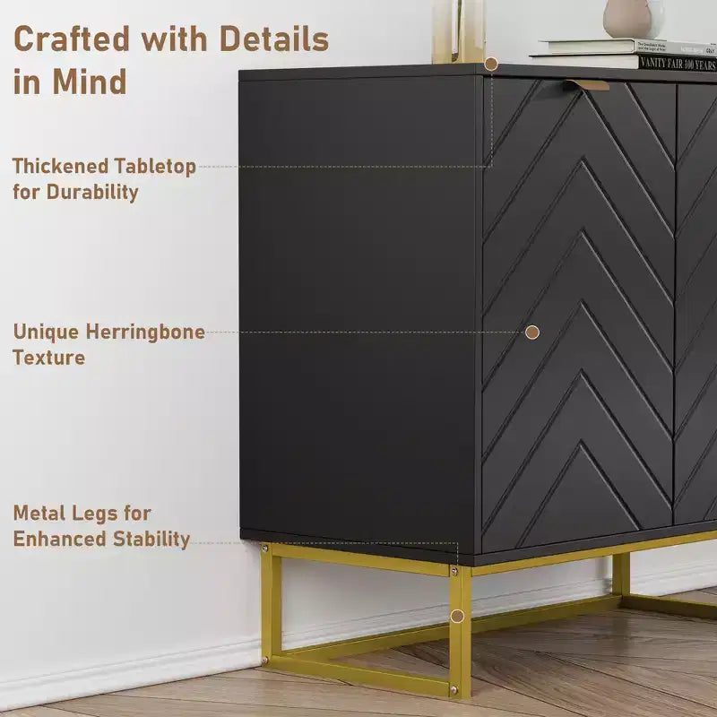31.5 Sideboard Buffet Cabinet, Wood Entryway Coffee Bar Cabinet with Metal Legs, Credenza Console Table, Floor Cupboard Cabinet for Living Room