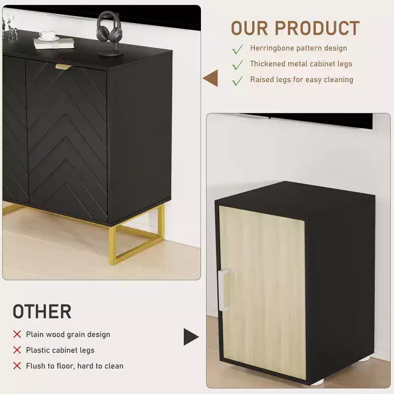 31.5 Sideboard Buffet Cabinet, Wood Entryway Coffee Bar Cabinet with Metal Legs, Credenza Console Table, Floor Cupboard Cabinet for Living Room