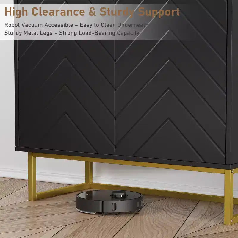 31.5 Sideboard Buffet Cabinet, Wood Entryway Coffee Bar Cabinet with Metal Legs, Credenza Console Table, Floor Cupboard Cabinet for Living Room