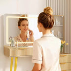 48 Fluted Makeup Vanity Desk with Mirror and Lights, Modern Makeup Table with 36 Lighted Mirror, 3 Color Modes, Built-in Outlet