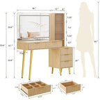 48 Fluted Makeup Vanity Desk with Mirror and Lights, Modern Makeup Table with 36 Lighted Mirror, 3 Color Modes, Built-in Outlet