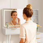48 Fluted Makeup Vanity Desk with Mirror and Lights, Modern Makeup Table with 36 Lighted Mirror, 3 Color Modes, Built-in Outlet