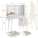 48 Fluted Makeup Vanity Desk with Mirror and Lights, Modern Makeup Table with 36 Lighted Mirror, 3 Color Modes, Built-in Outlet