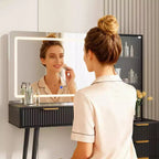 48 Fluted Makeup Vanity Desk with Mirror and Lights, Modern Makeup Table with 36 Lighted Mirror, 3 Color Modes, Built-in Outlet