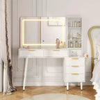 48 Fluted Makeup Vanity Desk with Mirror and Lights, Modern Makeup Table with 36 Lighted Mirror, 3 Color Modes, Built-in Outlet
