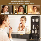 48 Fluted Makeup Vanity Desk with Mirror and Lights, Modern Makeup Table with 36 Lighted Mirror, 3 Color Modes, Built-in Outlet