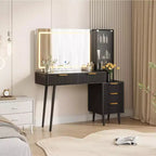 48 Fluted Makeup Vanity Desk with Mirror and Lights, Modern Makeup Table with 36 Lighted Mirror, 3 Color Modes, Built-in Outlet