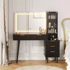 48 Fluted Makeup Vanity Desk with Mirror and Lights, Modern Makeup Table with 36 Lighted Mirror, 3 Color Modes, Built-in Outlet