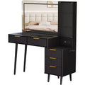 48 Fluted Makeup Vanity Desk with Mirror and Lights, Modern Makeup Table with 36 Lighted Mirror, 3 Color Modes, Built-in Outlet