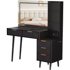 48 Fluted Makeup Vanity Desk with Mirror and Lights, Modern Makeup Table with 36 Lighted Mirror, 3 Color Modes, Built-in Outlet