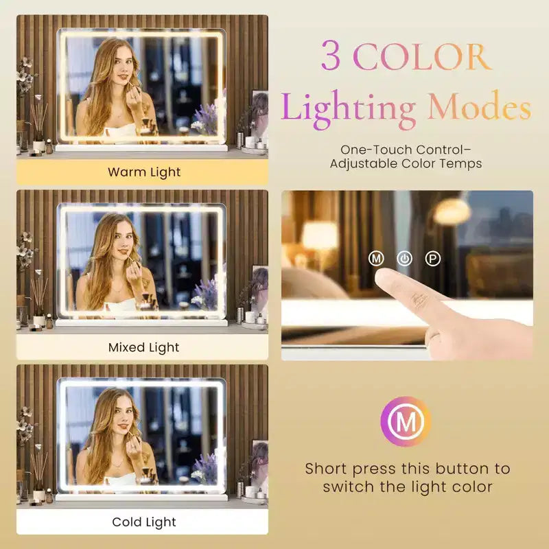 Specchio da trucco MAYEERTY con luci, controllo touch dimmerabile, quadrato