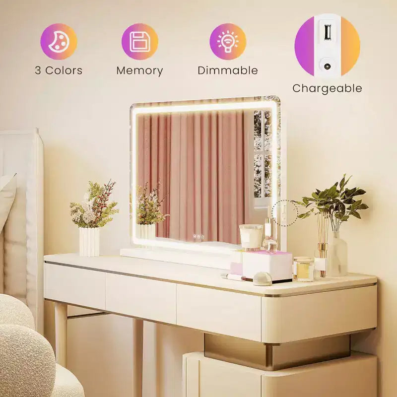 Specchio da trucco MAYEERTY con luci, controllo touch dimmerabile, quadrato