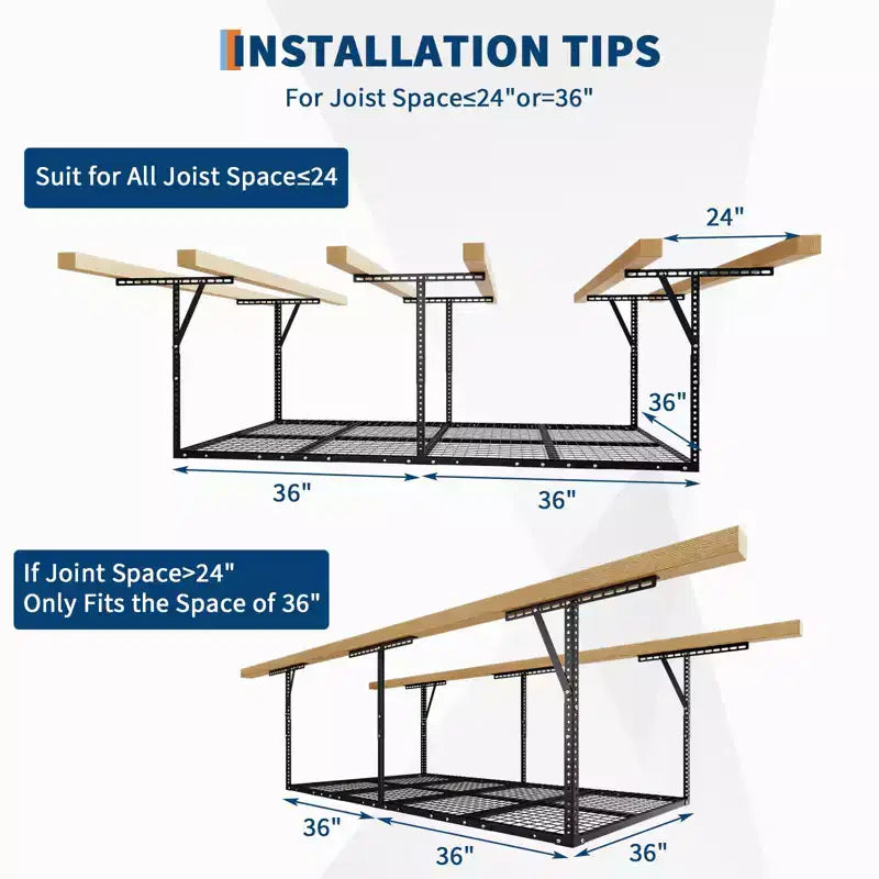 Scaffali portaoggetti da soffitto per garage, portata 600 libbre, in metallo resistente