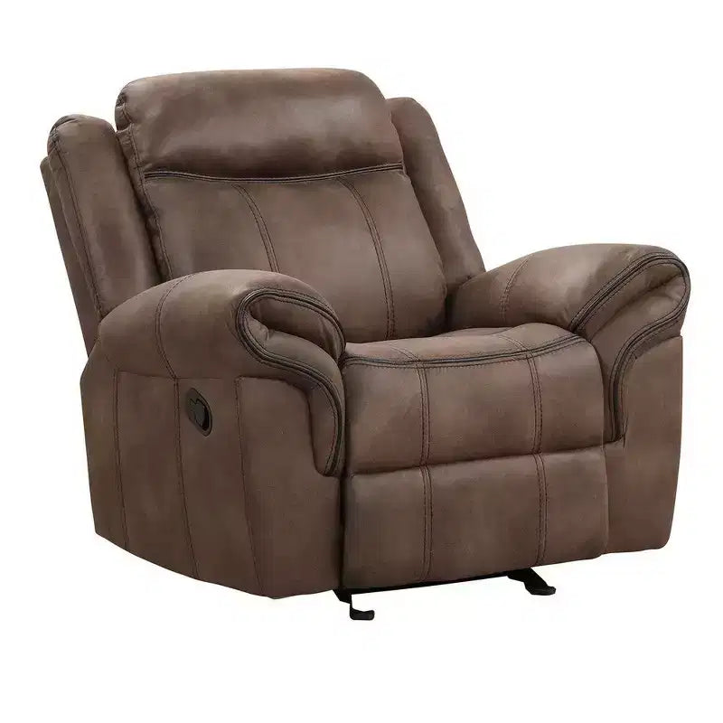 Ryal Hampton Manual Glider Recliner Chair, Brown Faux Leather, Pillow Arms