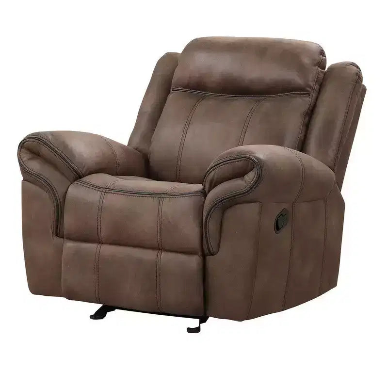 Ryal Hampton Manual Glider Recliner Chair, Brown Faux Leather, Pillow Arms