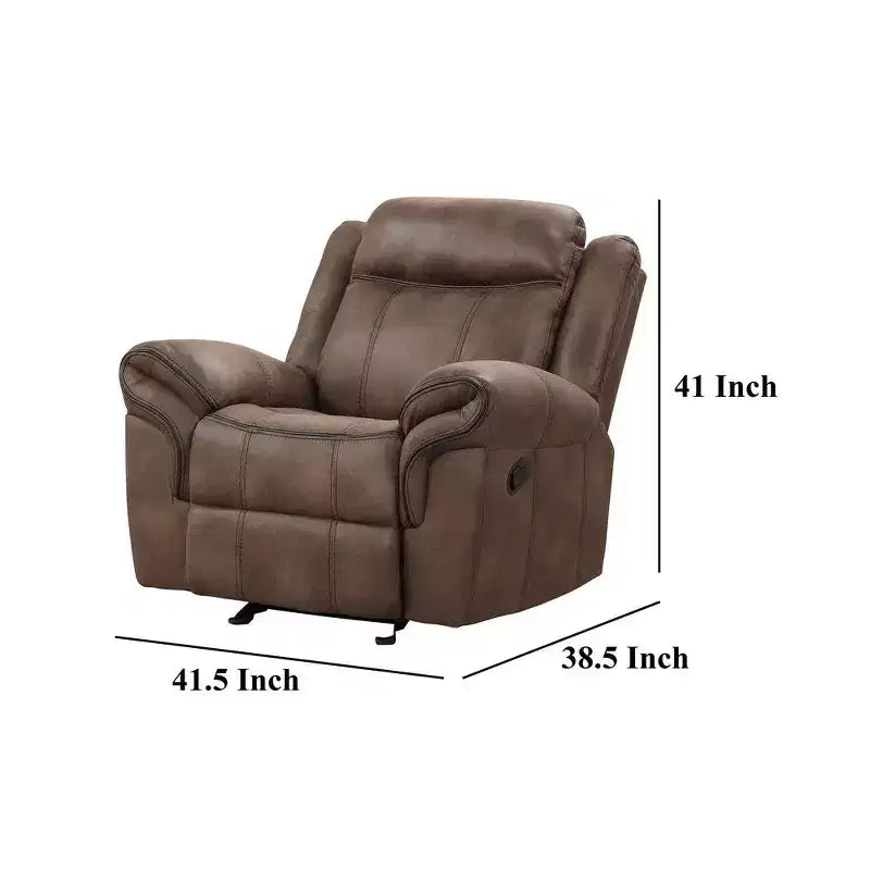 Ryal Hampton Manual Glider Recliner Chair, Brown Faux Leather, Pillow Arms