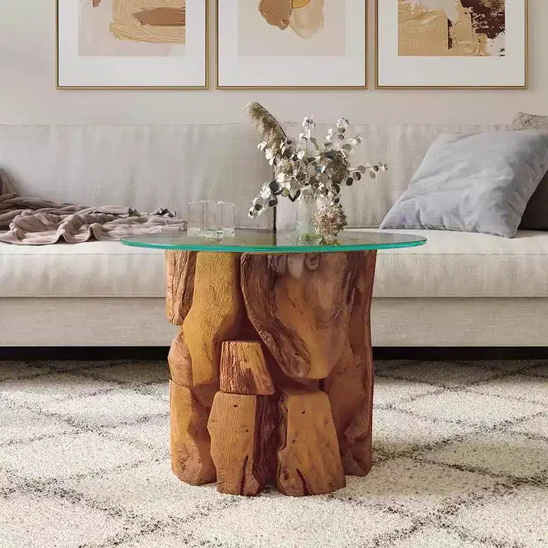 Tavolino Marrone in legno di teak massiccio Driftwood Tavolino da salotto medio