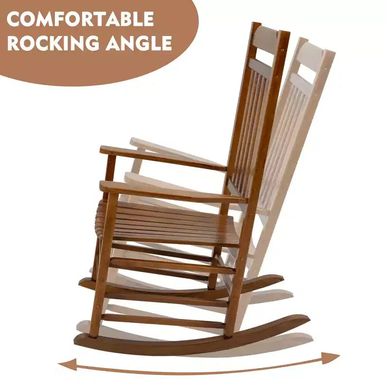 Set di due sedie a dondolo Kozyard High-Back Slat in legno massello per portico, interni o esterni