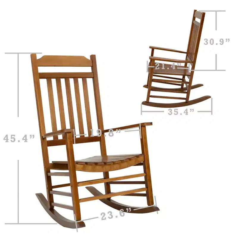 Set di due sedie a dondolo Kozyard High-Back Slat in legno massello per portico, interni o esterni
