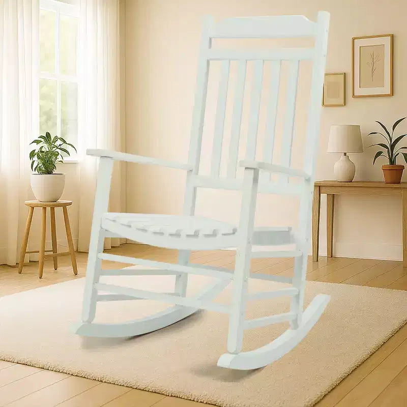 Set di due sedie a dondolo Kozyard High-Back Slat in legno massello per portico, interni o esterni