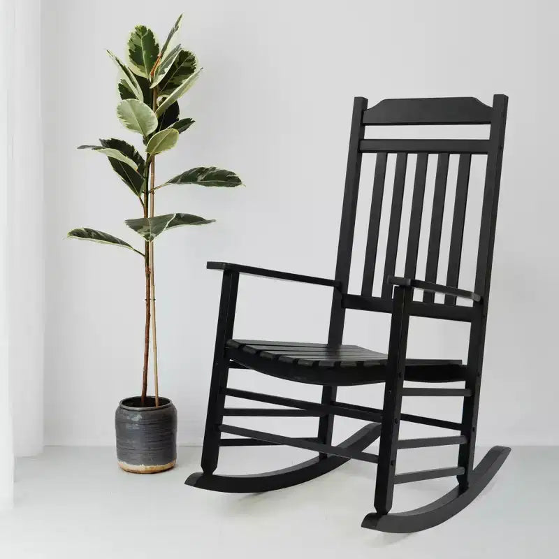 Set di due sedie a dondolo Kozyard High-Back Slat in legno massello per portico, interni o esterni