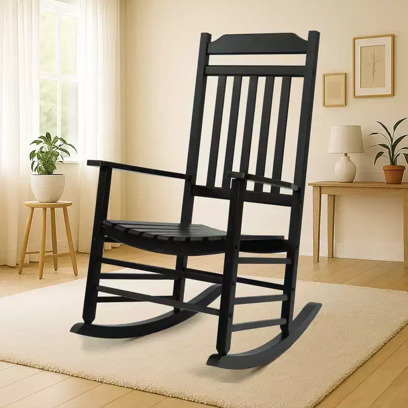 Set di due sedie a dondolo Kozyard High-Back Slat in legno massello per portico, interni o esterni