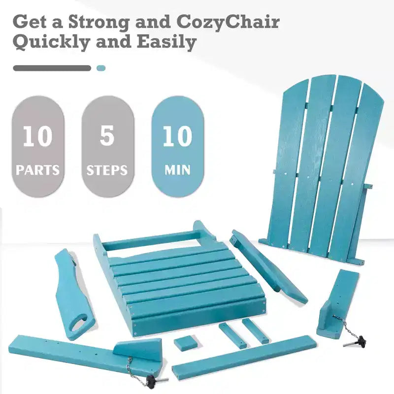 Kozyard Folding Adirondack Chair  Weather-Resistant HDPE Plastic Resin Patio Chair with Painted Finish, Perfect for Deck,or Backyard