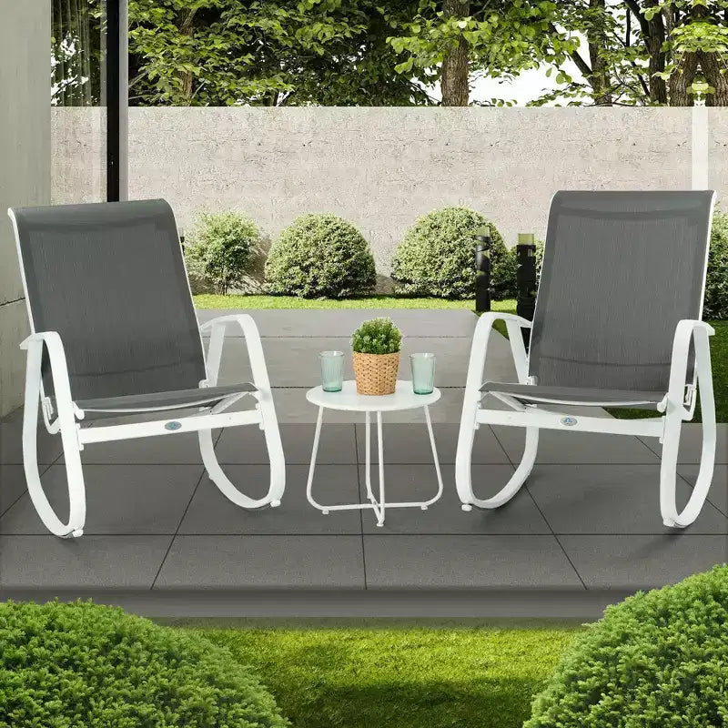 Kozyard Set di 3 Sedie a Dondolo da Esterno con Telaio in Alluminio Verniciato a Polvere e Tessuto a Rete Traspirante per Patio, Portico, Giardino