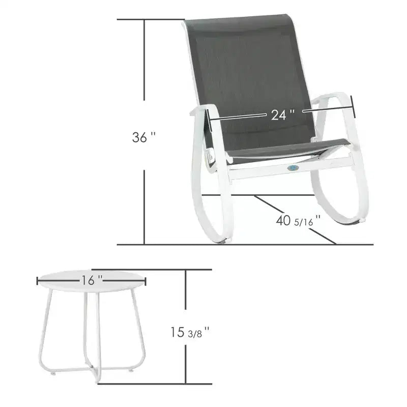 Kozyard Set di 3 Sedie a Dondolo da Esterno con Telaio in Alluminio Verniciato a Polvere e Tessuto a Rete Traspirante per Patio, Portico, Giardino