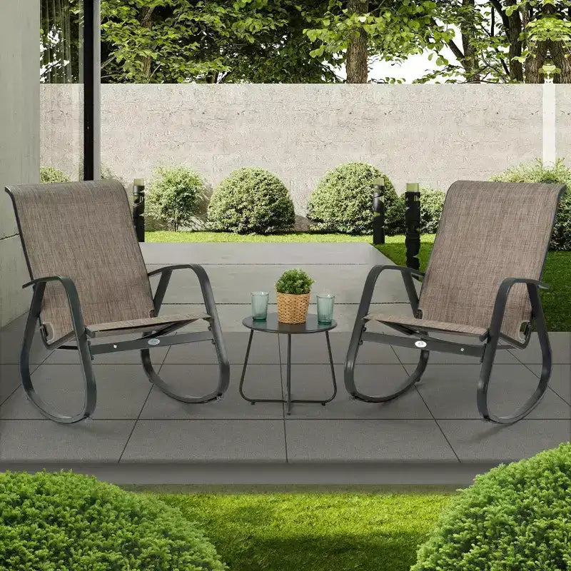 Kozyard Set di 3 Sedie a Dondolo da Esterno con Telaio in Alluminio Verniciato a Polvere e Tessuto a Rete Traspirante per Patio, Portico, Giardino