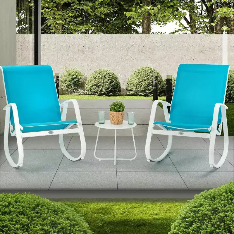 Kozyard Set di 3 Sedie a Dondolo da Esterno con Telaio in Alluminio Verniciato a Polvere e Tessuto a Rete Traspirante per Patio, Portico, Giardino