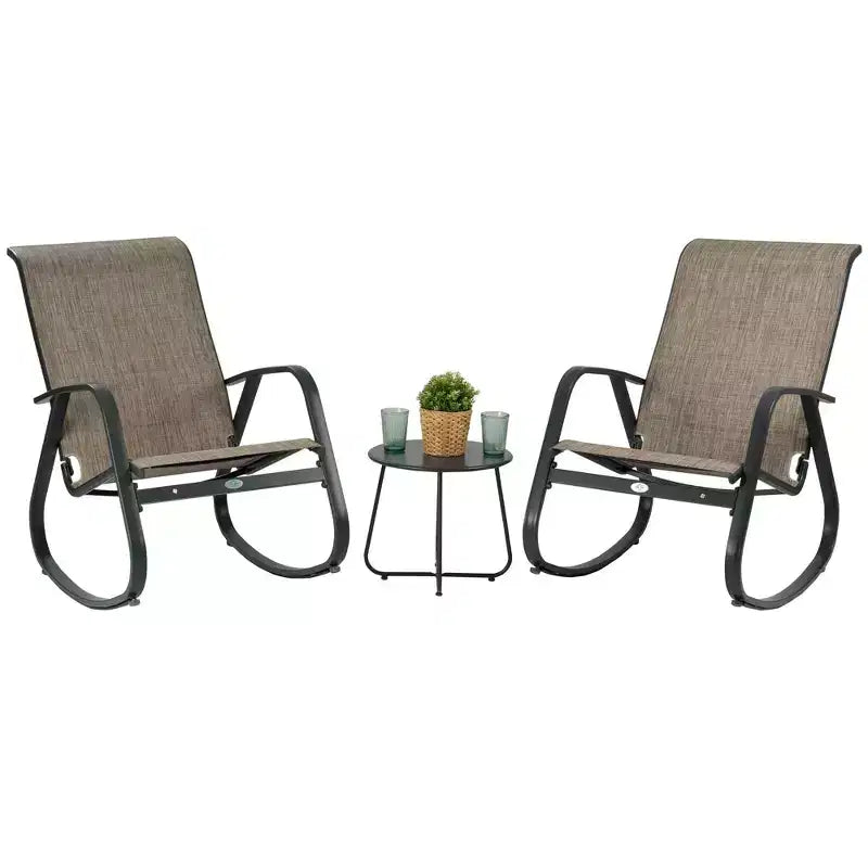 Kozyard 3 Pieces Outdoor Patio Rocking Sling Chair Powder Coated Aluminum Frame Breathable Mesh Fabric for Patio Porch Yard Garden