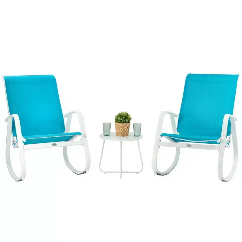 Kozyard Set di 3 Sedie a Dondolo da Esterno con Telaio in Alluminio Verniciato a Polvere e Tessuto a Rete Traspirante per Patio, Portico, Giardino