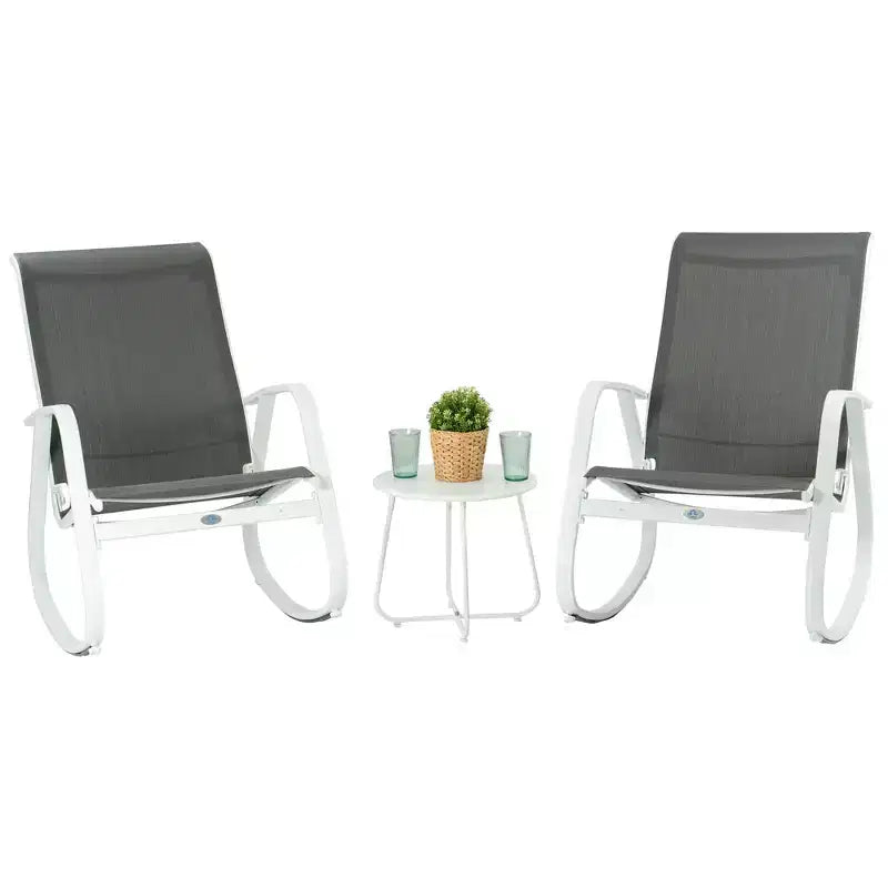 Kozyard Set di 3 Sedie a Dondolo da Esterno con Telaio in Alluminio Verniciato a Polvere e Tessuto a Rete Traspirante per Patio, Portico, Giardino