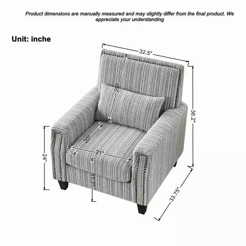 Okak Mid-Century Style Striped Fabric Lounge Armchair with Nailhead Trim,Reading Leisure Accent Chair for Living Rooms,Relaxation Areas
