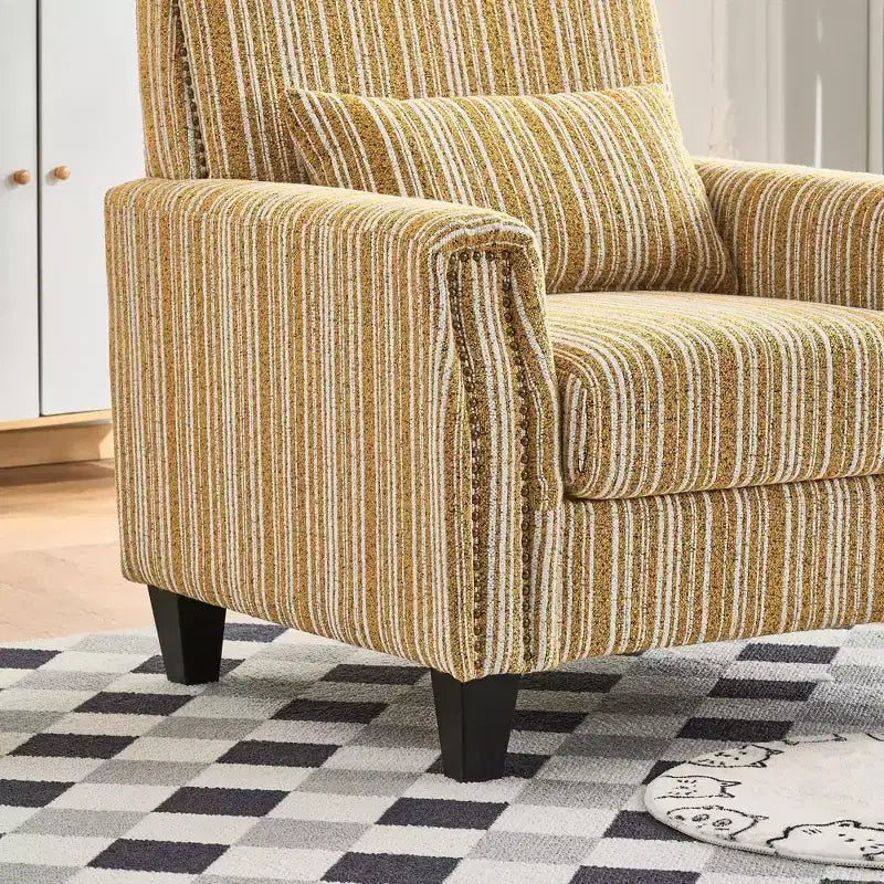 Okak Mid-Century Style Striped Fabric Lounge Armchair with Nailhead Trim,Reading Leisure Accent Chair for Living Rooms,Relaxation Areas