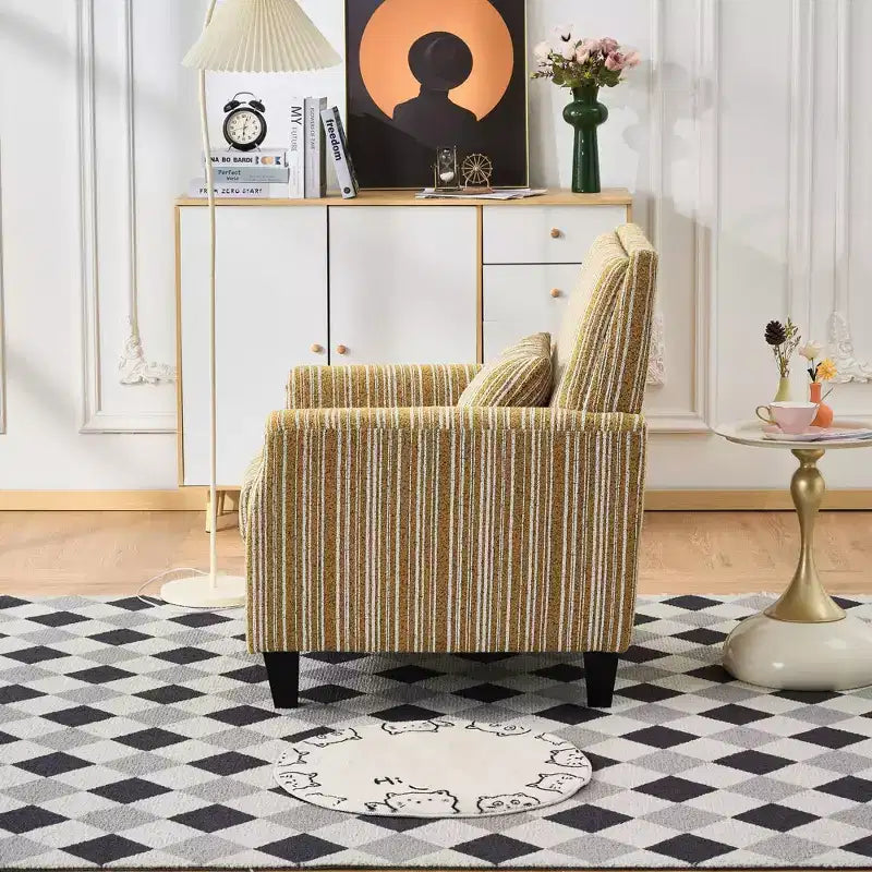 Okak Mid-Century Style Striped Fabric Lounge Armchair with Nailhead Trim,Reading Leisure Accent Chair for Living Rooms,Relaxation Areas
