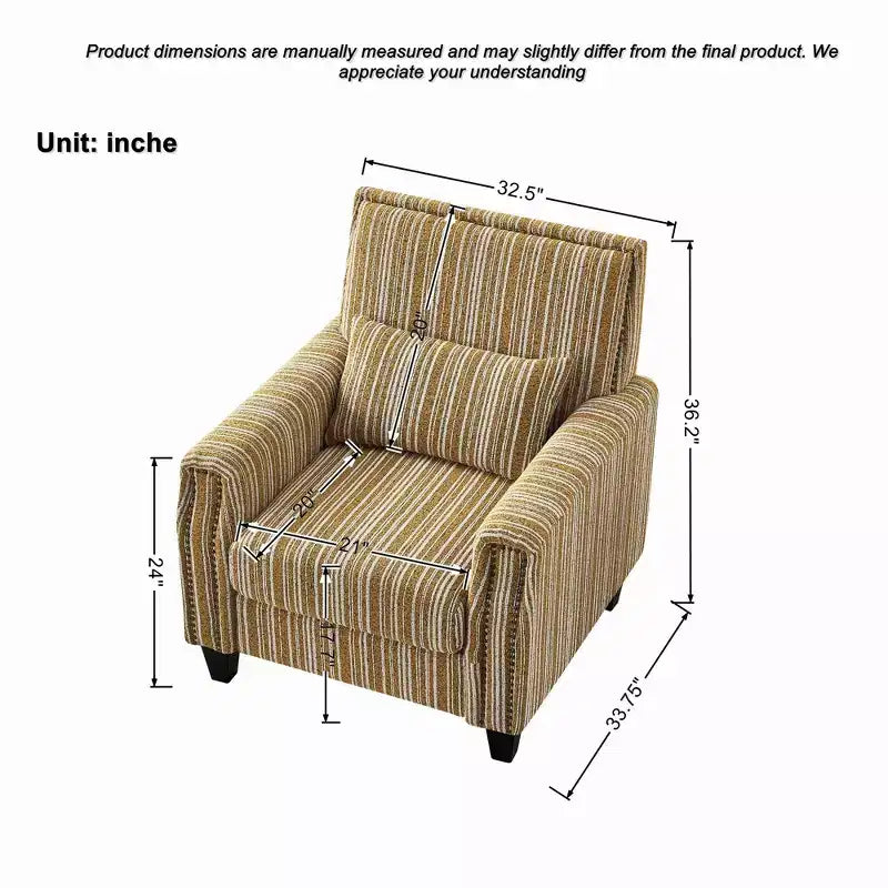 Okak Mid-Century Style Striped Fabric Lounge Armchair with Nailhead Trim,Reading Leisure Accent Chair for Living Rooms,Relaxation Areas