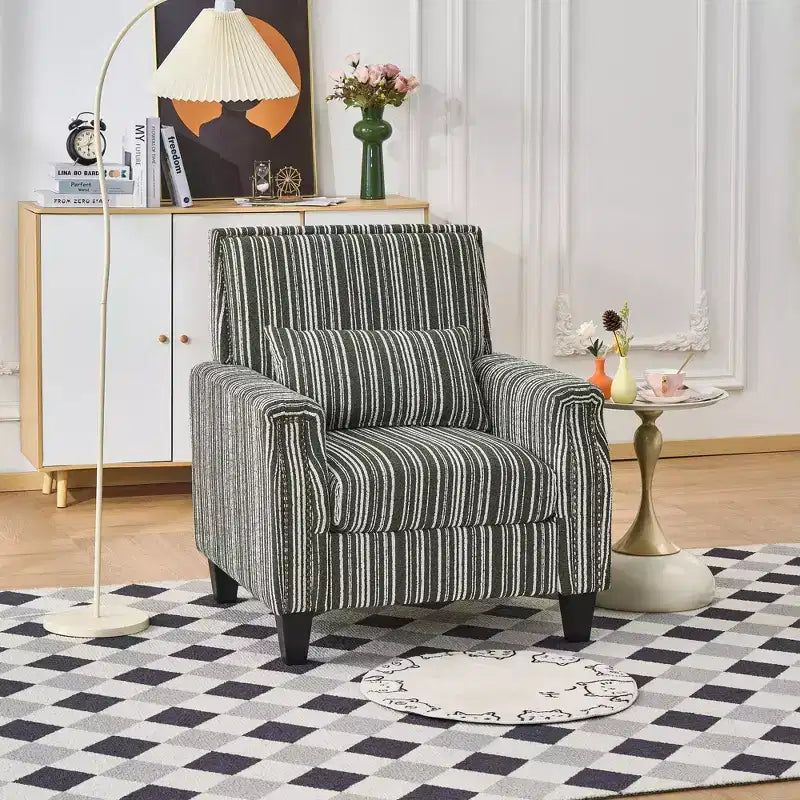Okak Mid-Century Style Striped Fabric Lounge Armchair with Nailhead Trim,Reading Leisure Accent Chair for Living Rooms,Relaxation Areas