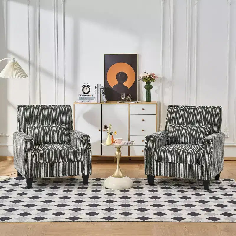 Okak Mid-Century Style Striped Fabric Lounge Armchair with Nailhead Trim,Reading Leisure Accent Chair for Living Rooms,Relaxation Areas