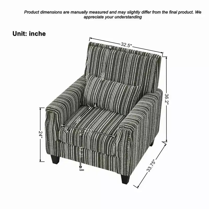 Okak Mid-Century Style Striped Fabric Lounge Armchair with Nailhead Trim,Reading Leisure Accent Chair for Living Rooms,Relaxation Areas