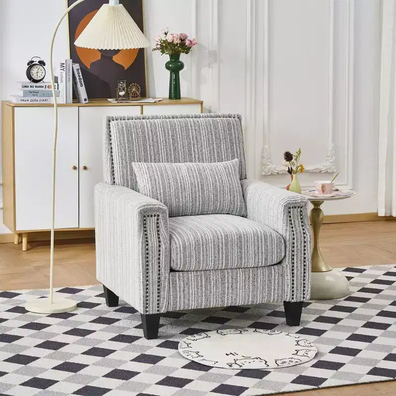 Okak Mid-Century Style Striped Fabric Lounge Armchair with Nailhead Trim,Reading Leisure Accent Chair for Living Rooms,Relaxation Areas