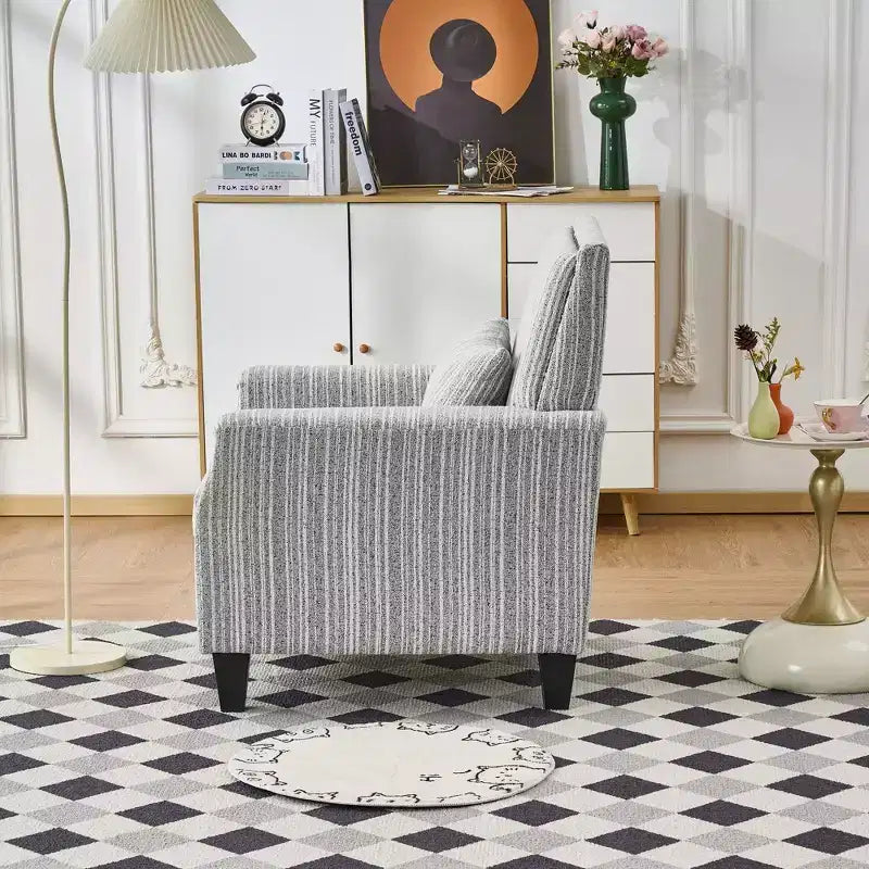 Okak Mid-Century Style Striped Fabric Lounge Armchair with Nailhead Trim,Reading Leisure Accent Chair for Living Rooms,Relaxation Areas