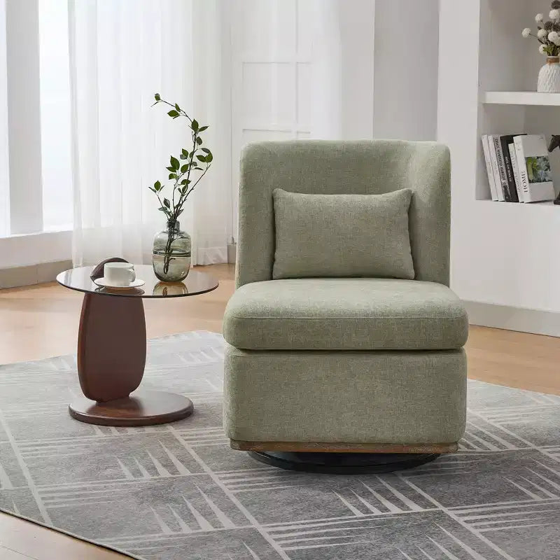 Poltrona girevole Okak Mid-Century in ciniglia con cuscino, poltrona accent senza braccioli per soggiorni, aree relax